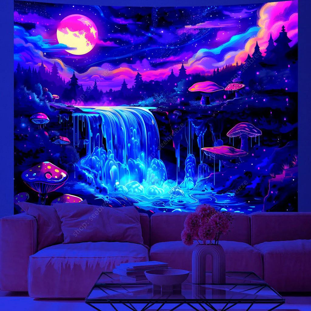 Neon UV Reactive Psychedelic Waterfall Tapestry Decor