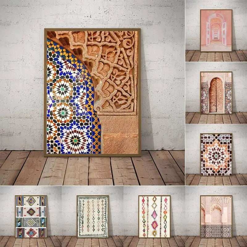 Boho Pink Rug Moroccan Art Prints Wall Decor Canvas