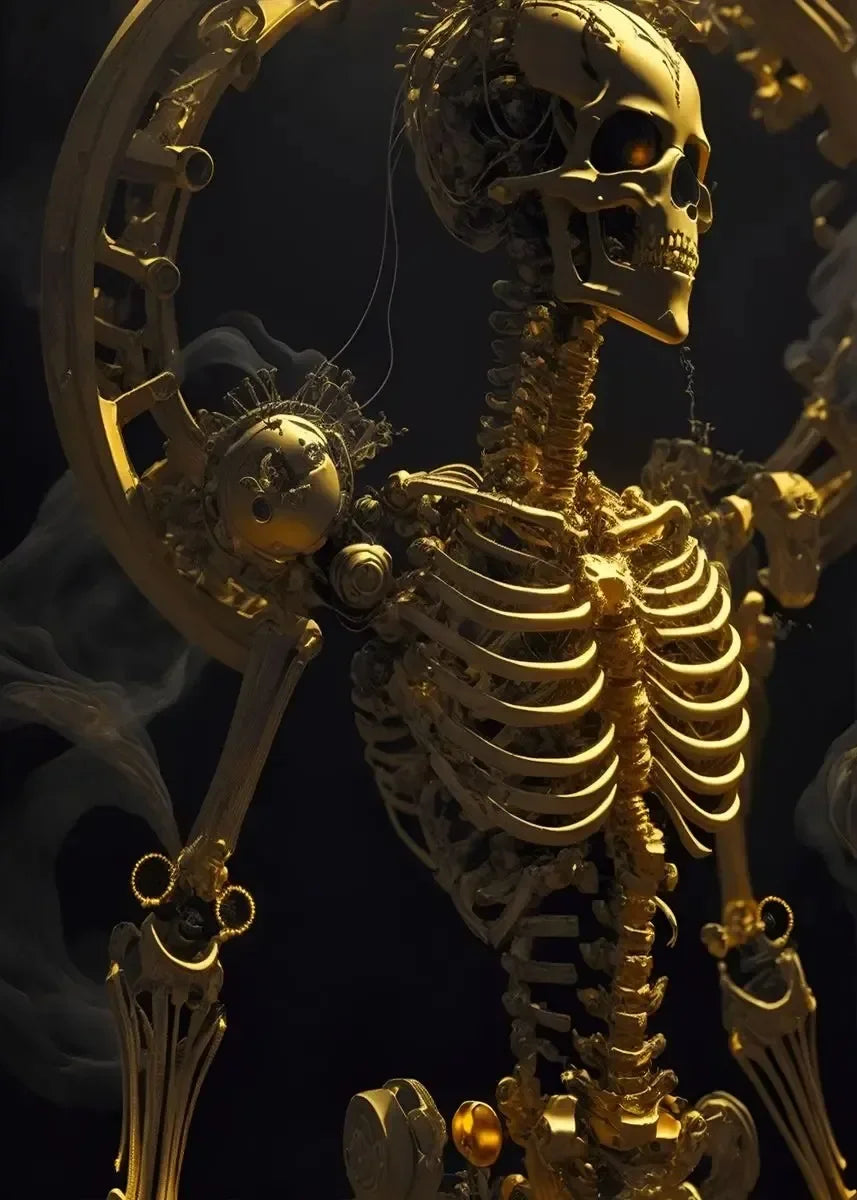 Golden Skull Canvas Art: Skeleton Prints for Home Decor