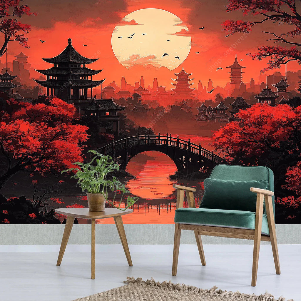 Zen Japanese Temple Tapestry: Asian Meditation Wall Art