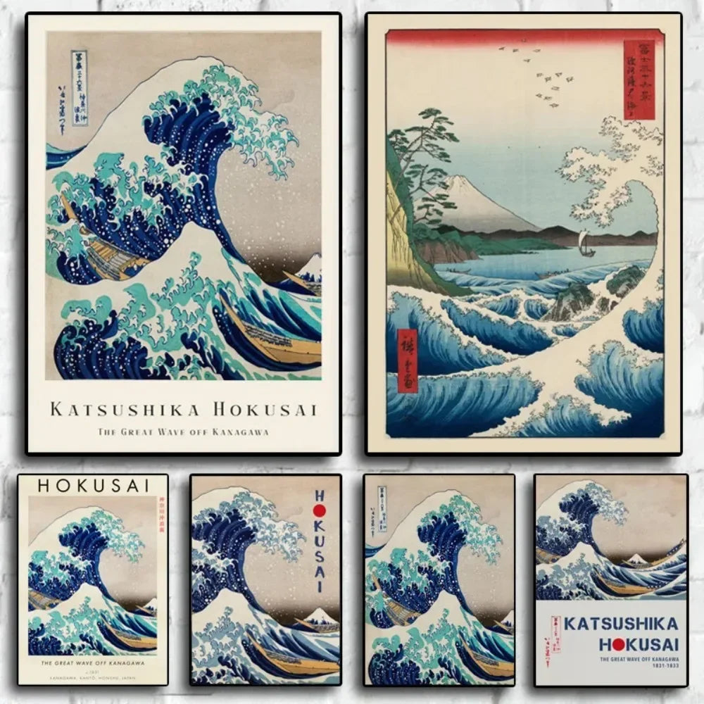Great Wave Kanagawa Ukiyoe Canvas Art Poster Decor