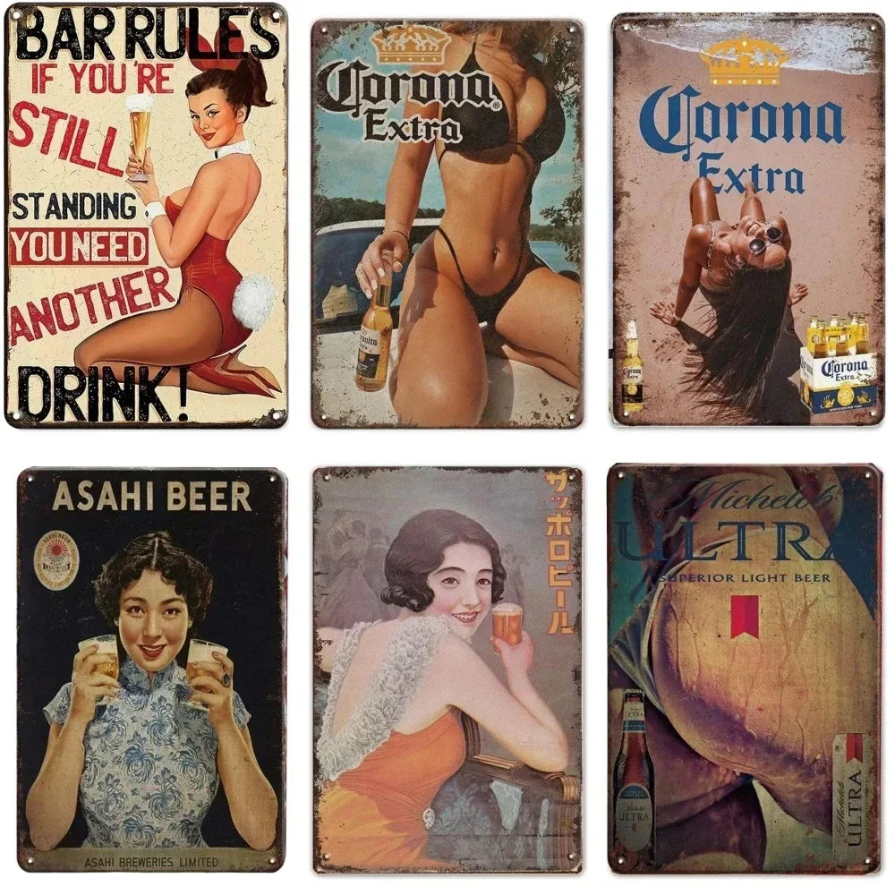 Vintage Pin-Up Bar Rules Metal Sign Wall Decor