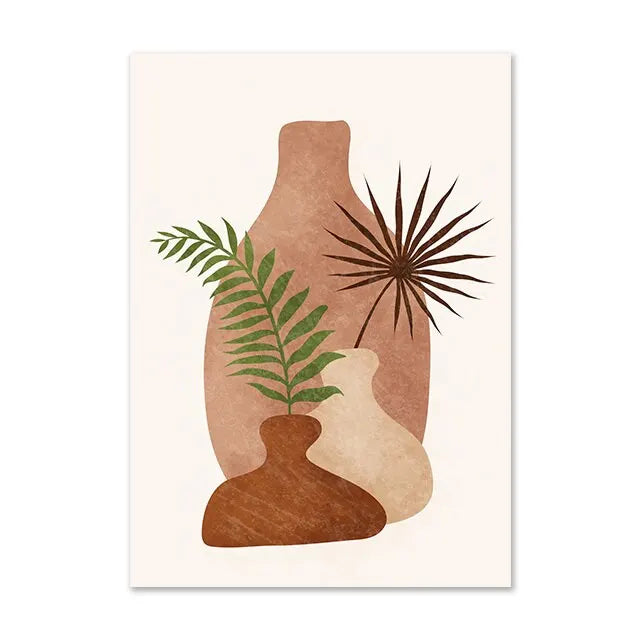 Boho Leaf Vase Canvas Art Prints Wall Decor