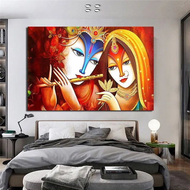 Radha Krishna Canvas Art: Indian Deity Wall Decor