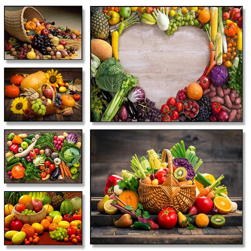 Colorful Nordic Fruits & Veggies Canvas Art for Kitchen Decor