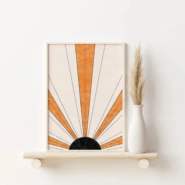 Boho Sun Moon Rainbow MidCentury Art Prints Decor