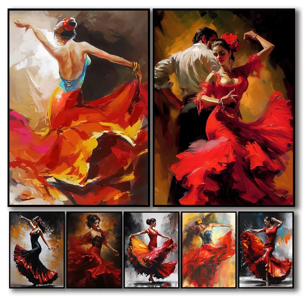 Flamenco Dancer Red Dress Canvas Wall Art Decor