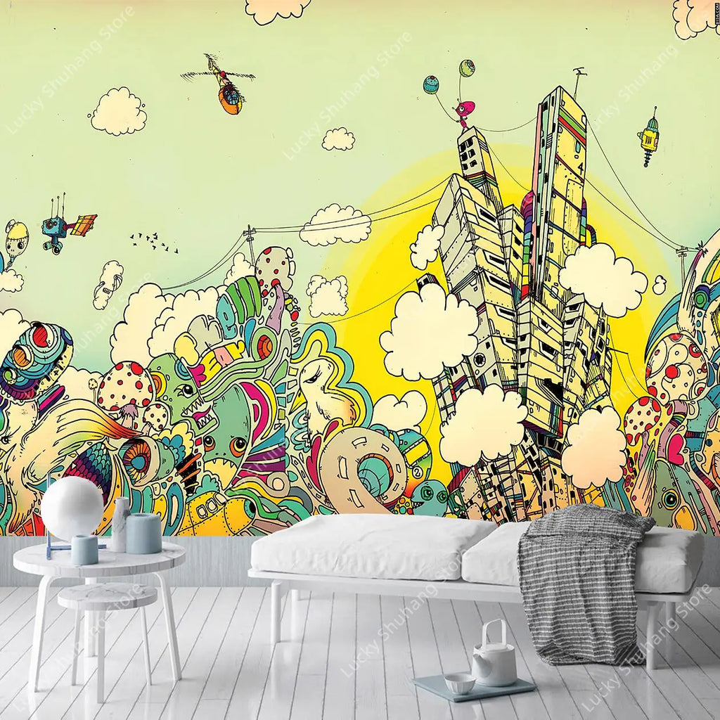 Futuristic Skull Tapestry: Surreal Brain Energy Decor