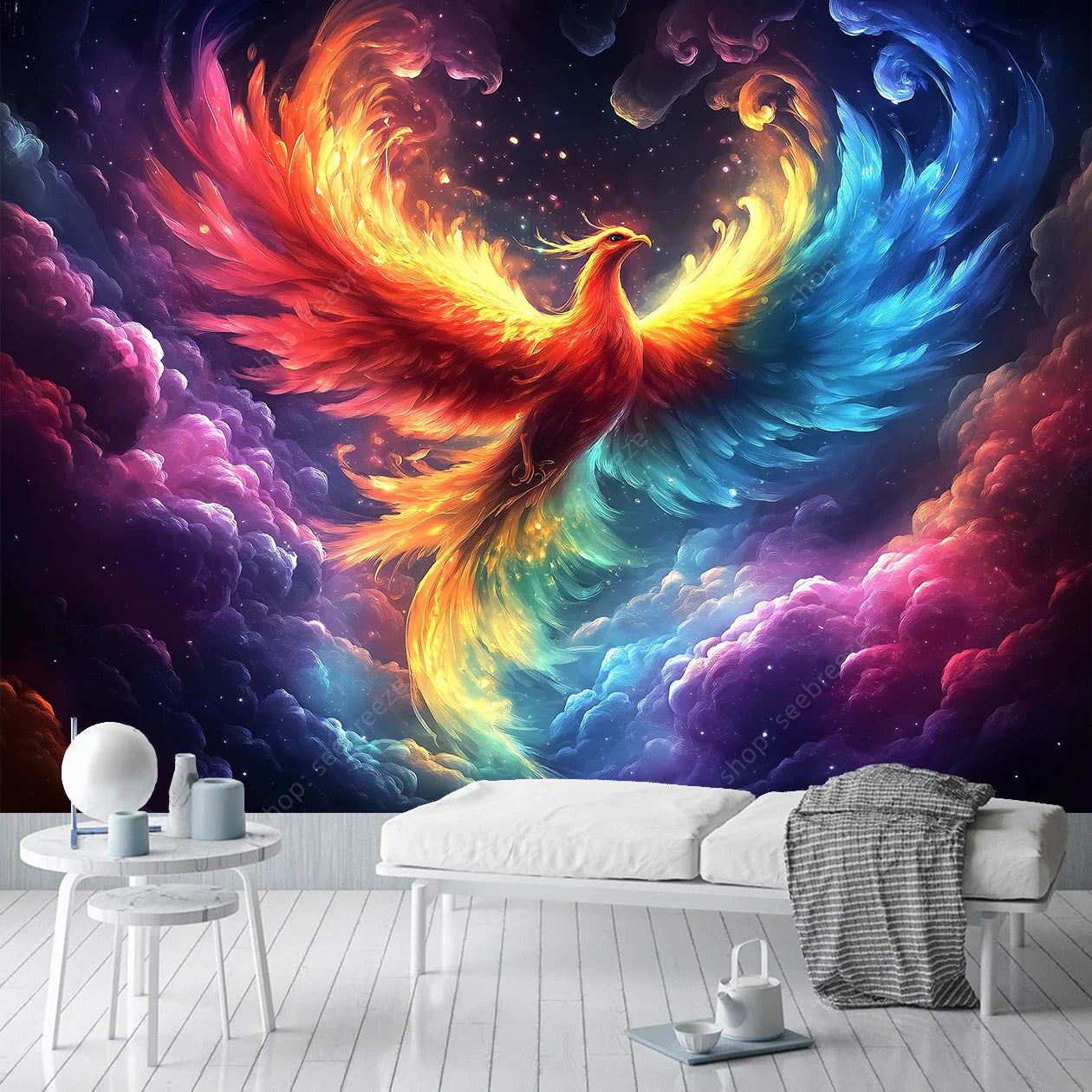 Phoenix Tapestry Wall Art: Bohemian Fantasy Decor