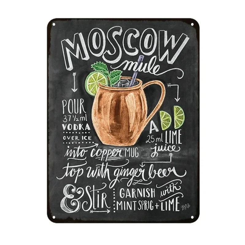 Retro Beer & Mojito Metal Sign - Vintage Bar Wall Decor
