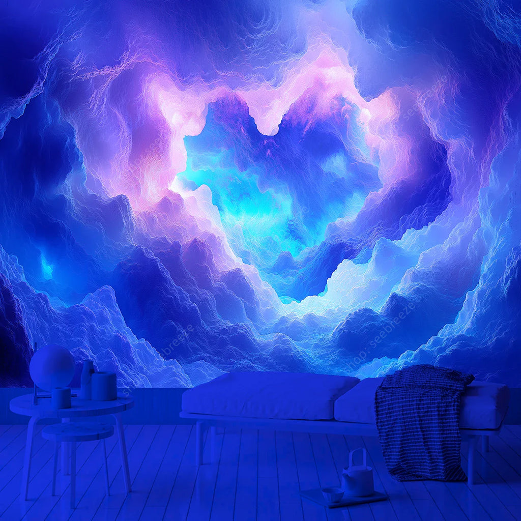 Psychedelic UV Reactive Cloud Tapestry Wall Decor