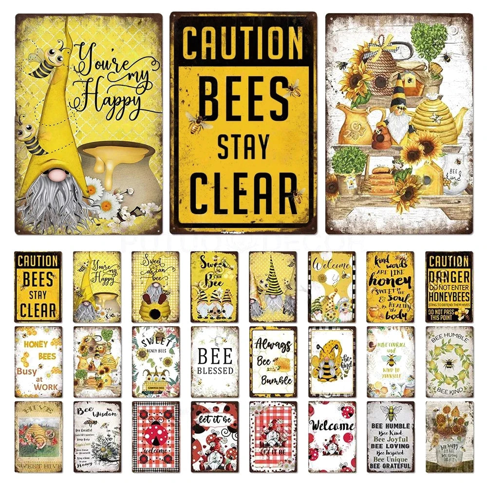 Vintage Bee Tin Sign Wall Decor for Garden & Farm
