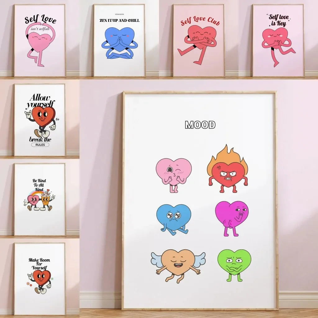 Retro Hippie Canvas Art: Self Love Quotes Decor