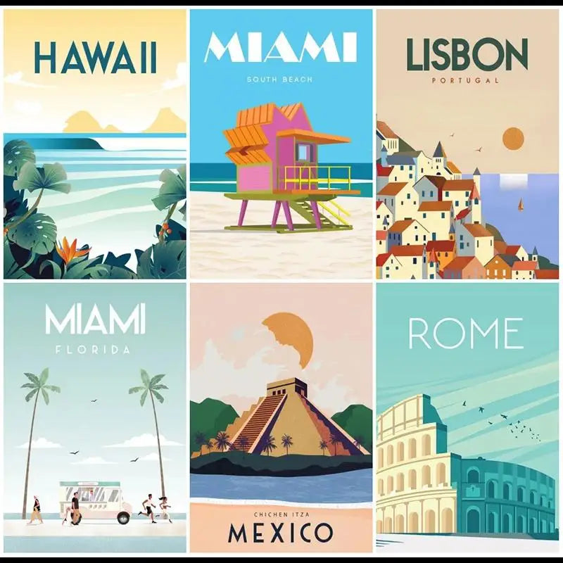 Miami Beach Vintage Travel Poster Canvas Wall Art
