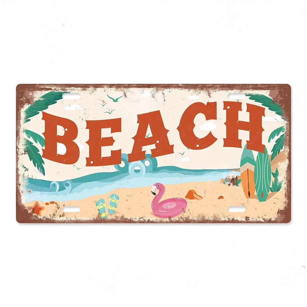 Vintage Beach Tin Sign: Bar & Pub Wall Decor