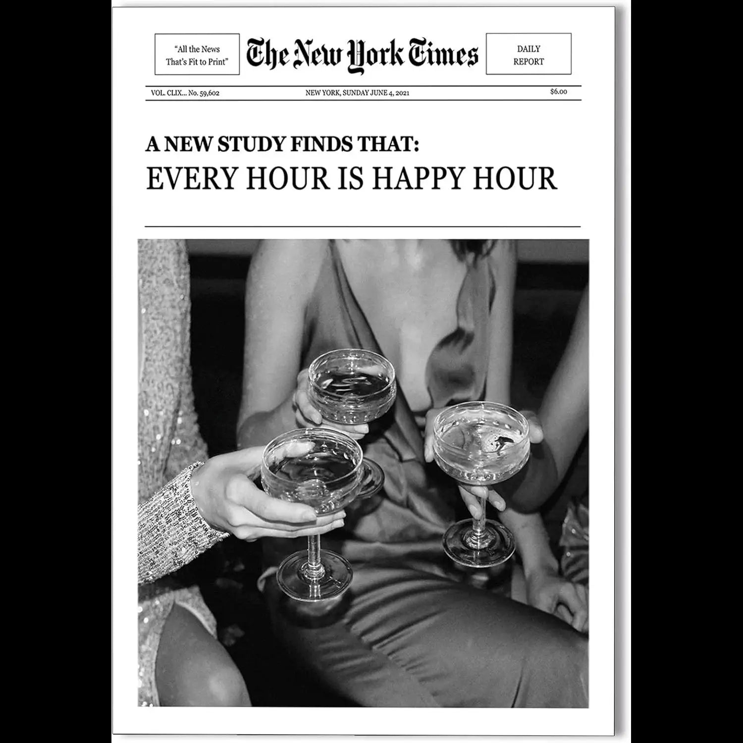 Black & White Cocktail Canvas Art - Vintage Aesthetic Posters