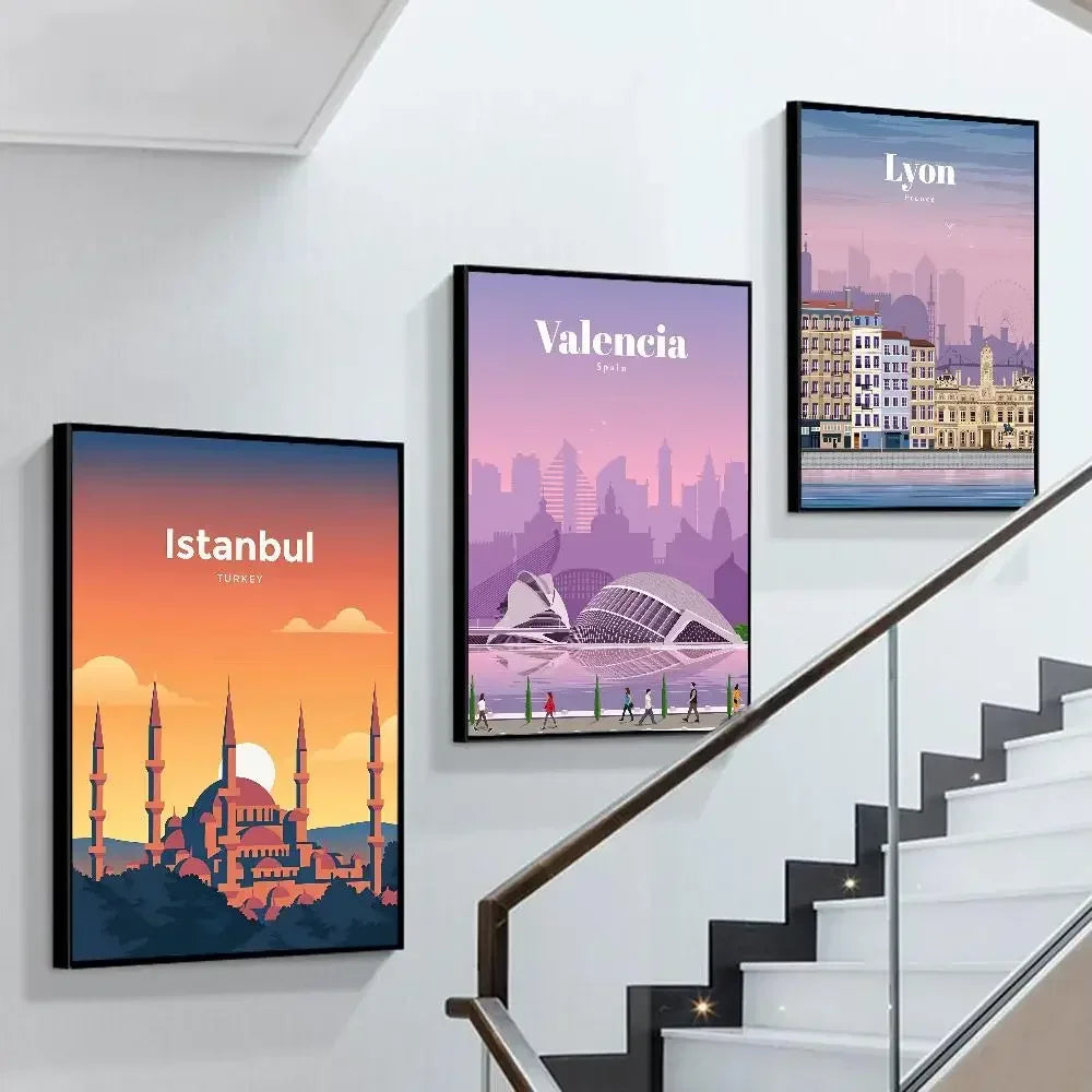 Vintage World Cities Poster Sticker - DIY Home Decor