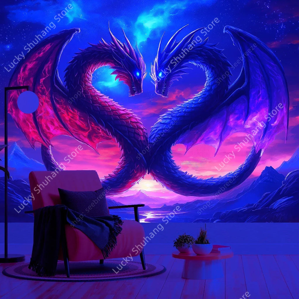 UV Reactive Dragon Tapestry Fantasy Wall Art Decor