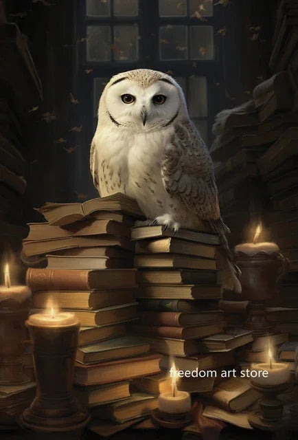 White Owl Wizard Art Canvas - Halloween Decor Poster