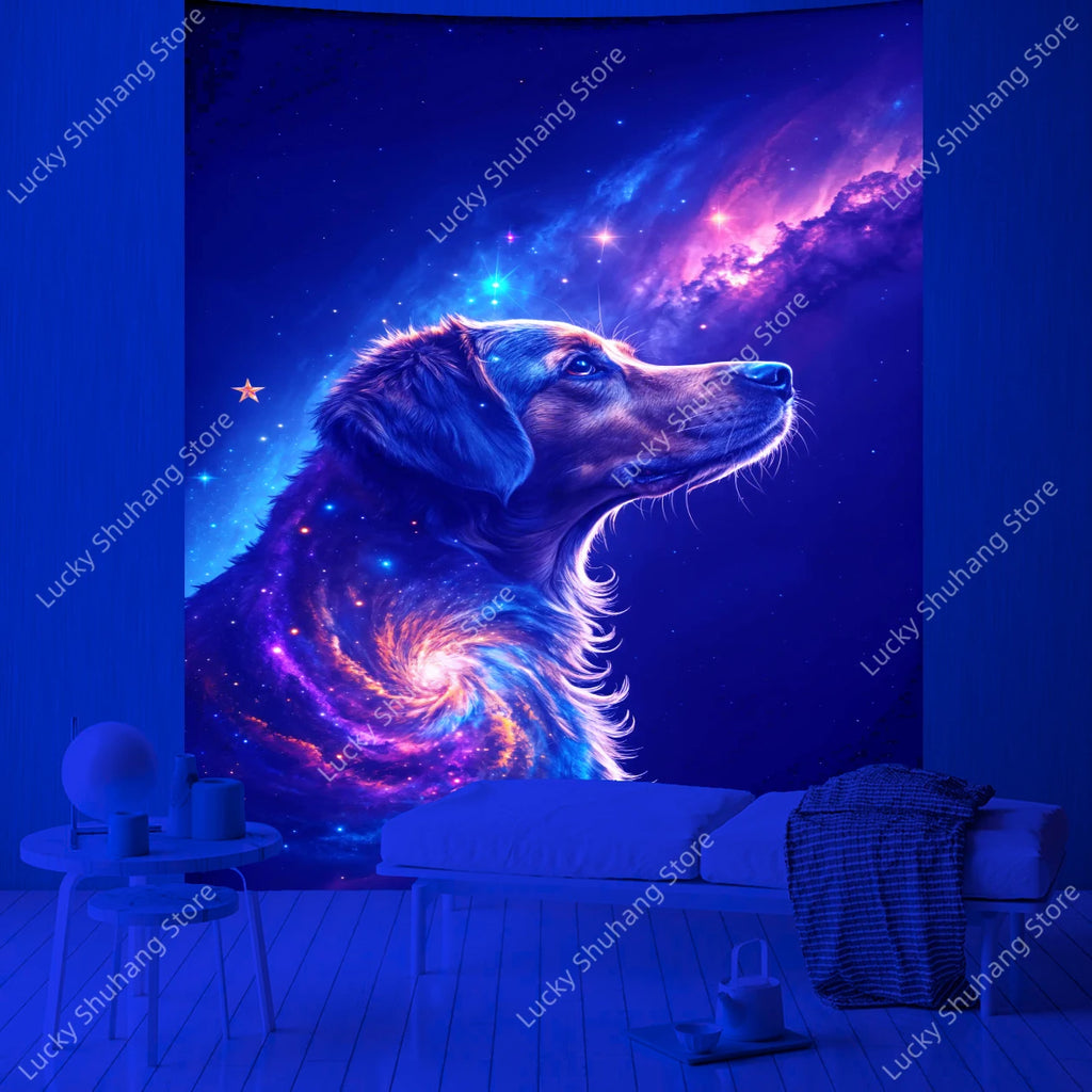 Galaxy Dog Tapestry: Starry Night Space Wall Art Decor