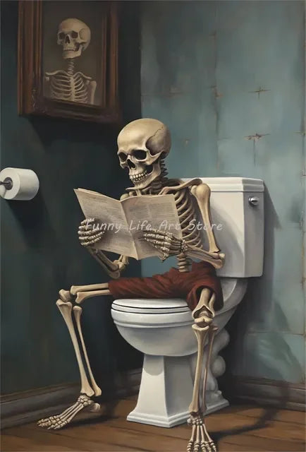 Gothic Skeleton Reading Poster - Halloween Wall Decor