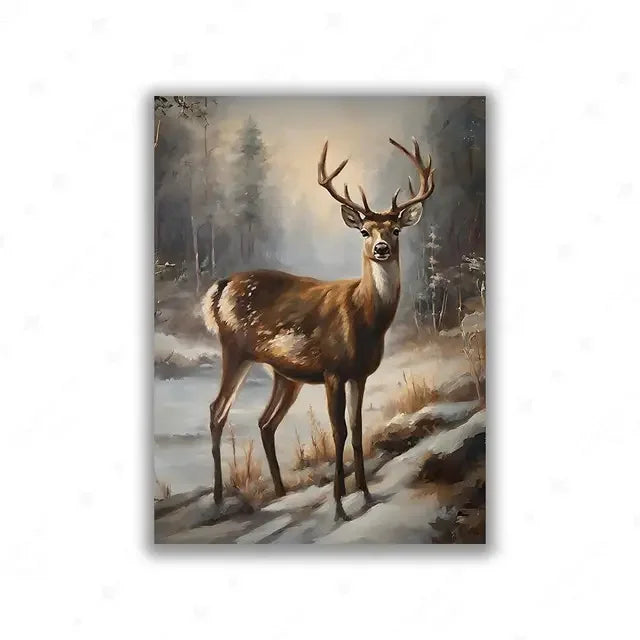 Santa Claus Elk Vintage Christmas Canvas Wall Art