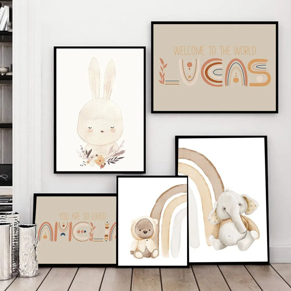 Custom Baby Name Alphabet Poster - Boho Nursery Wall Art