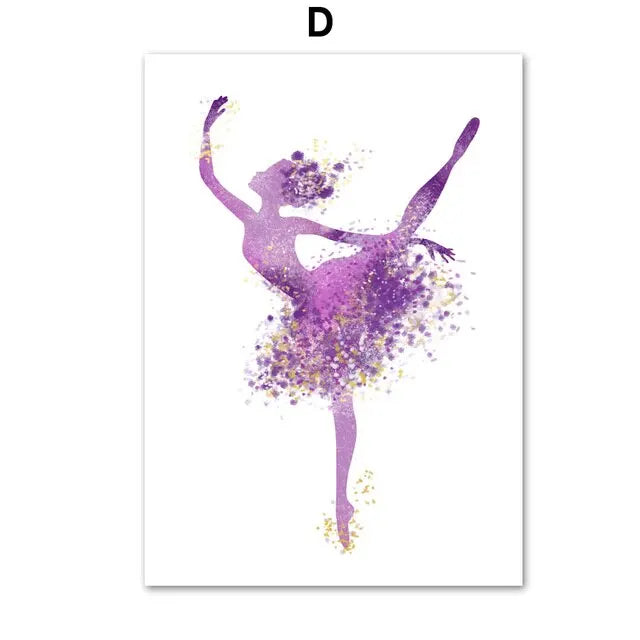 Ballerina High Heel Canvas Art Purple Graffiti Decor