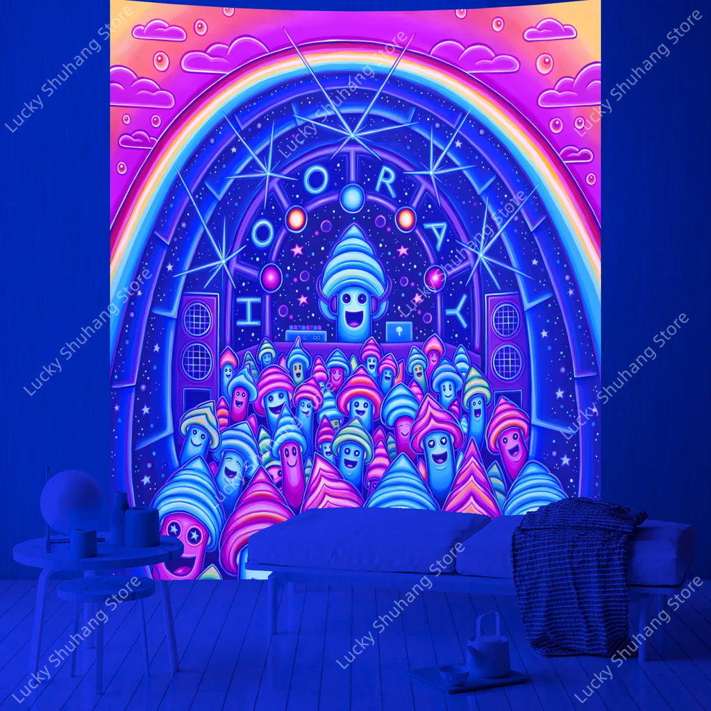 Psychedelic Blue Skull Mandala UV Tapestry Wall Art Decor