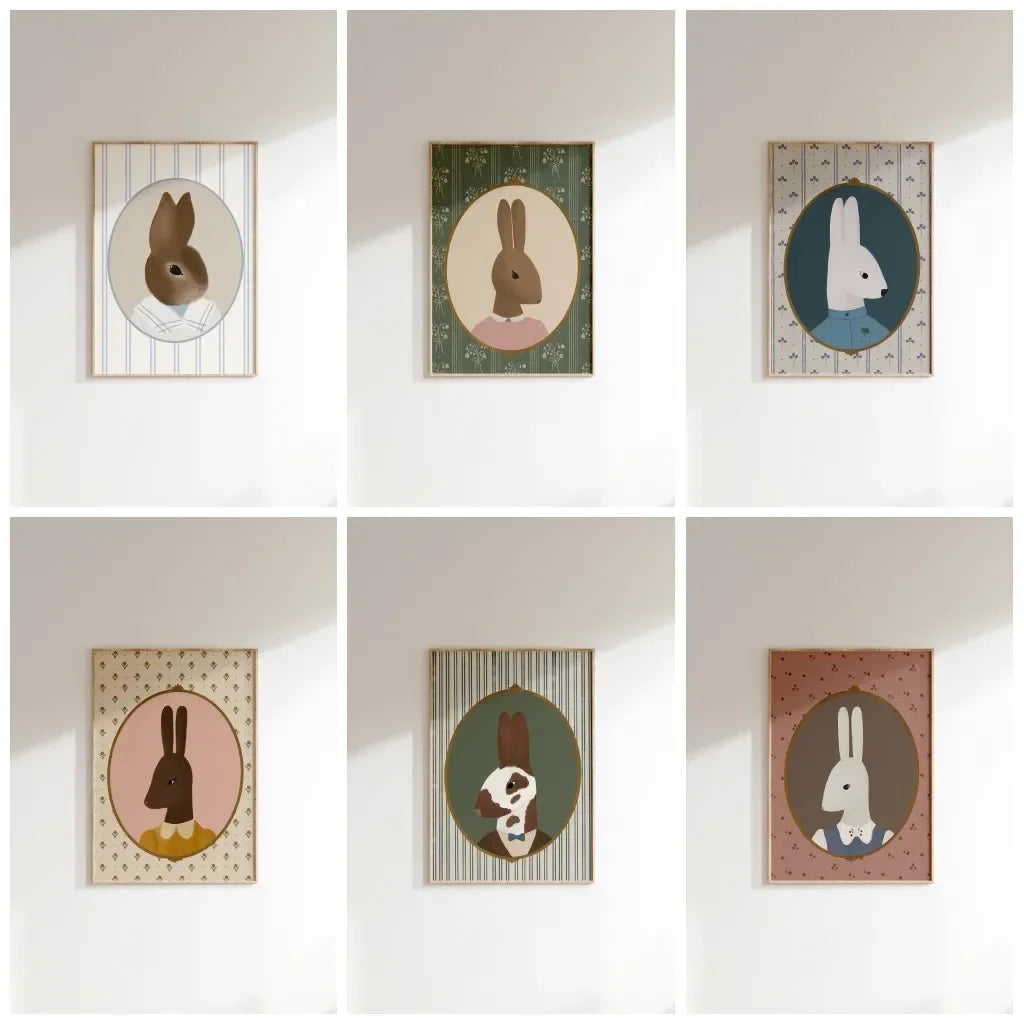 Vintage Rabbit Nursery Canvas Art - Kids Room Decor