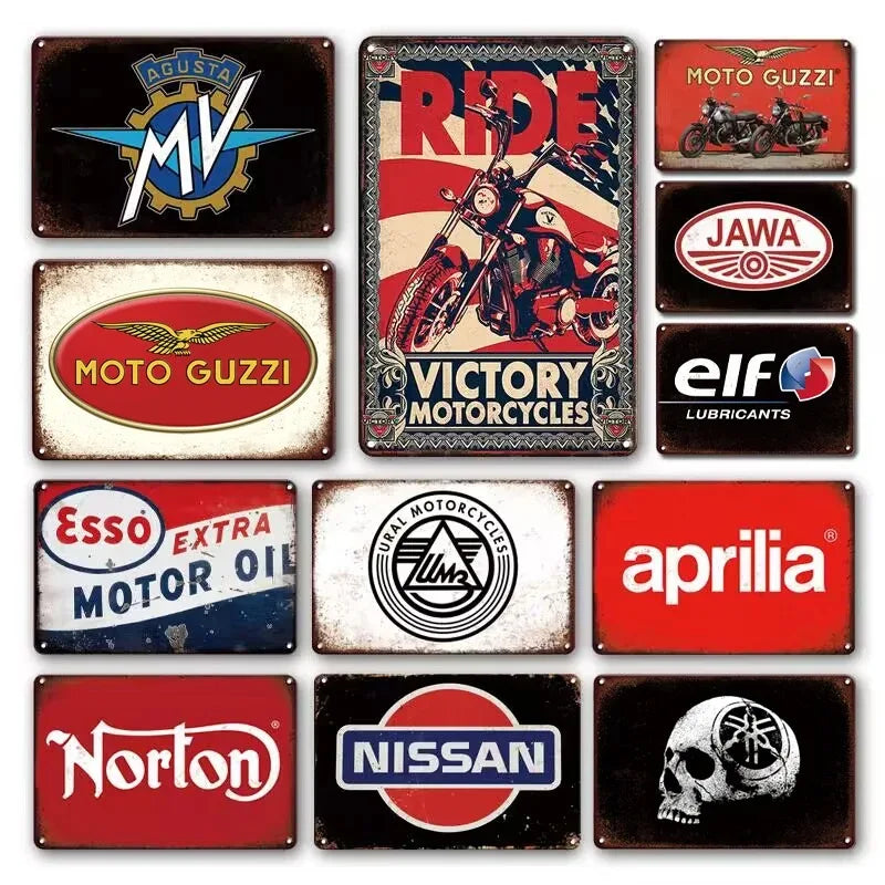 Vintage Motorcycle Metal Sign Retro Garage Decor