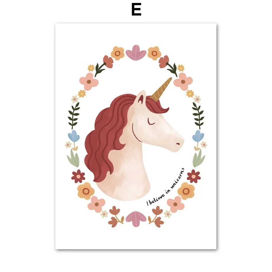 Unicorn Alphabet Numbers Kids Wall Art Canvas Prints