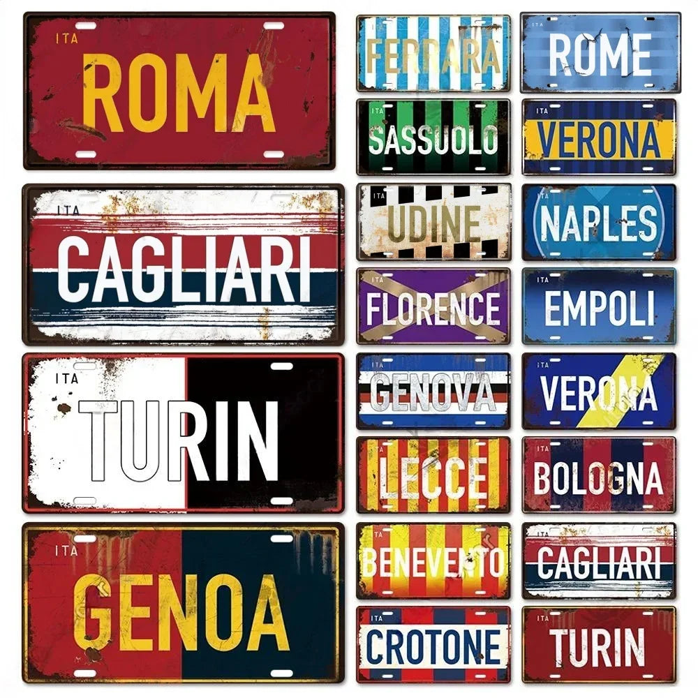 Vintage Italy City Metal Sign Plaque for Pub Decor