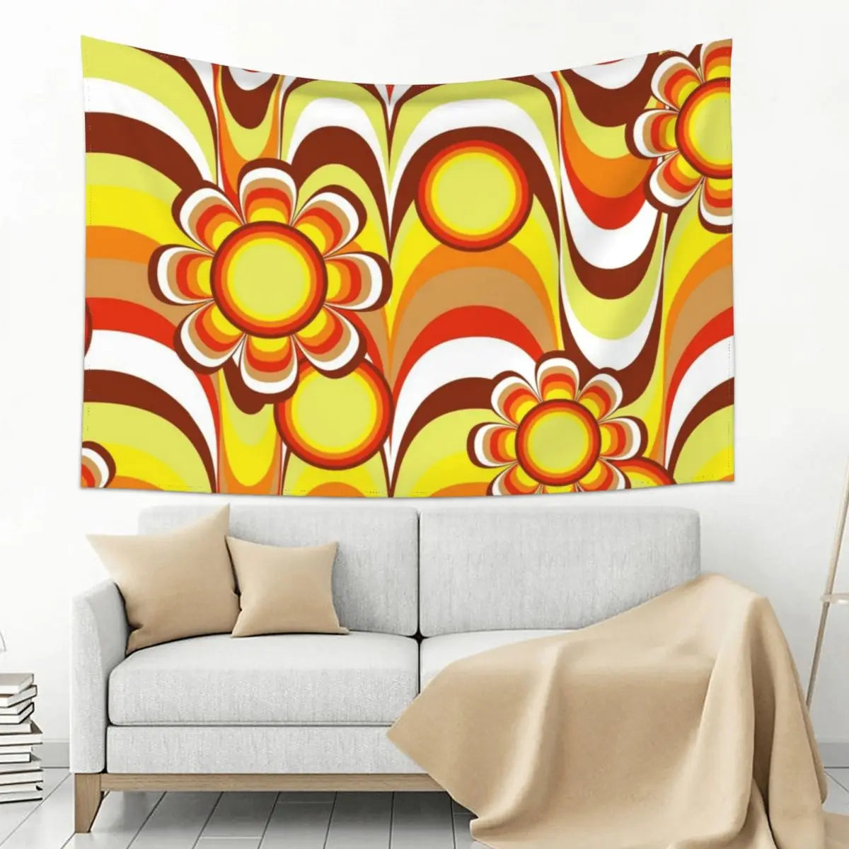 60s Psychedelic Flower Tapestry Wall Decor