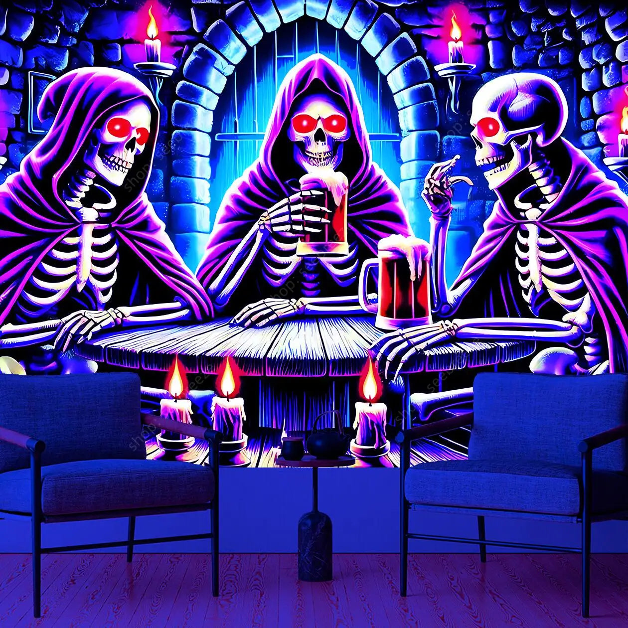 Gothic Skull Tapestry: Dark Fantasy Wall Decor