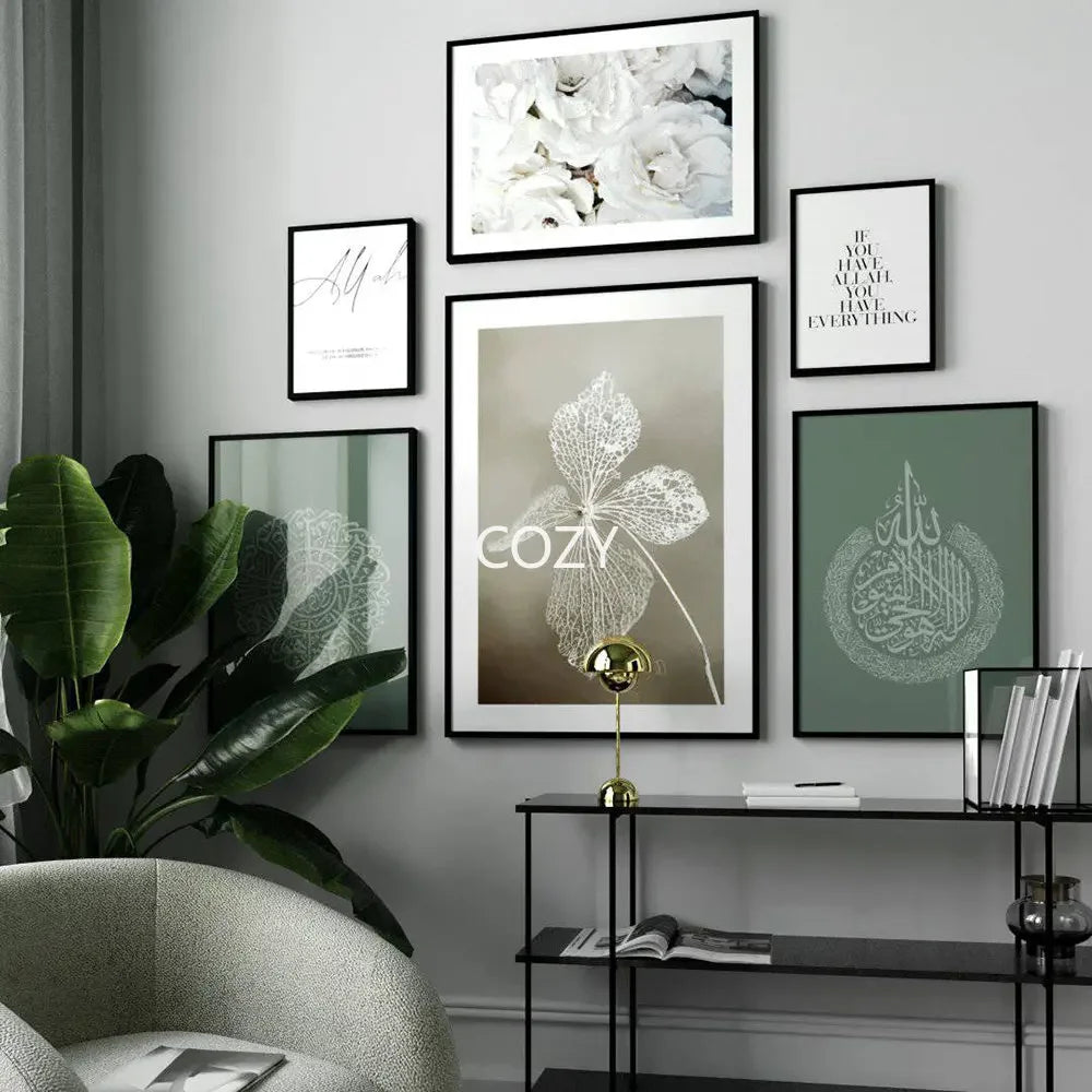 Islamic Canvas Art: White Roses & Al Ikhlas Kursi Poster