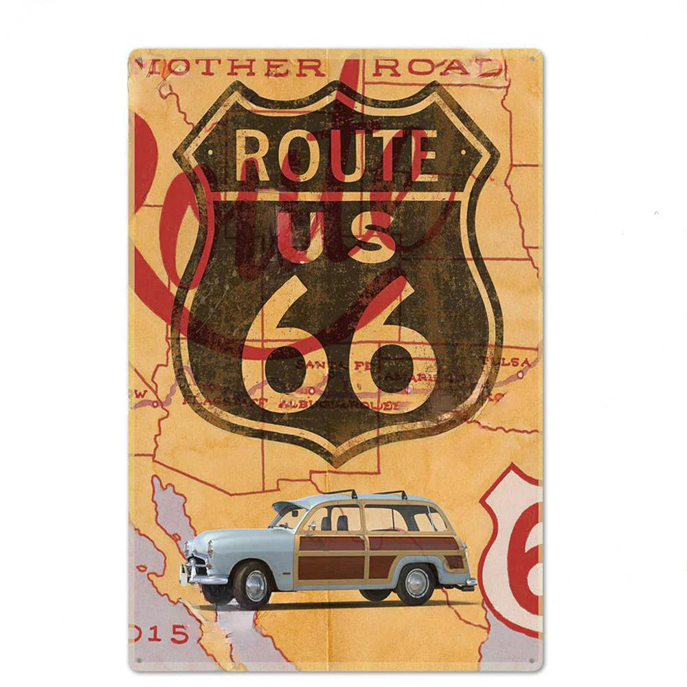 Route 66 Vintage Metal Sign Retro Garage Decor