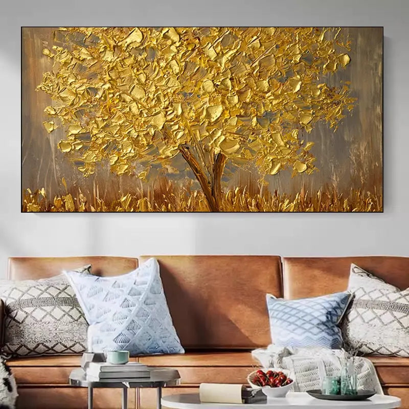 Gold Money Tree Abstract Oil Painting Canvas Wall Art