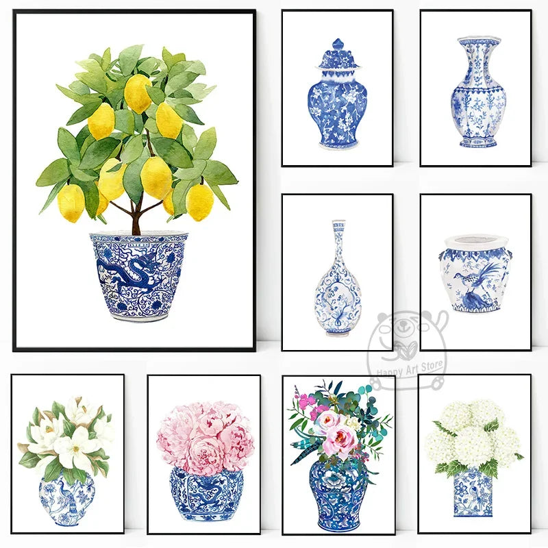 Chinese Vase Watercolor Art Print - Elegant Wall Decor