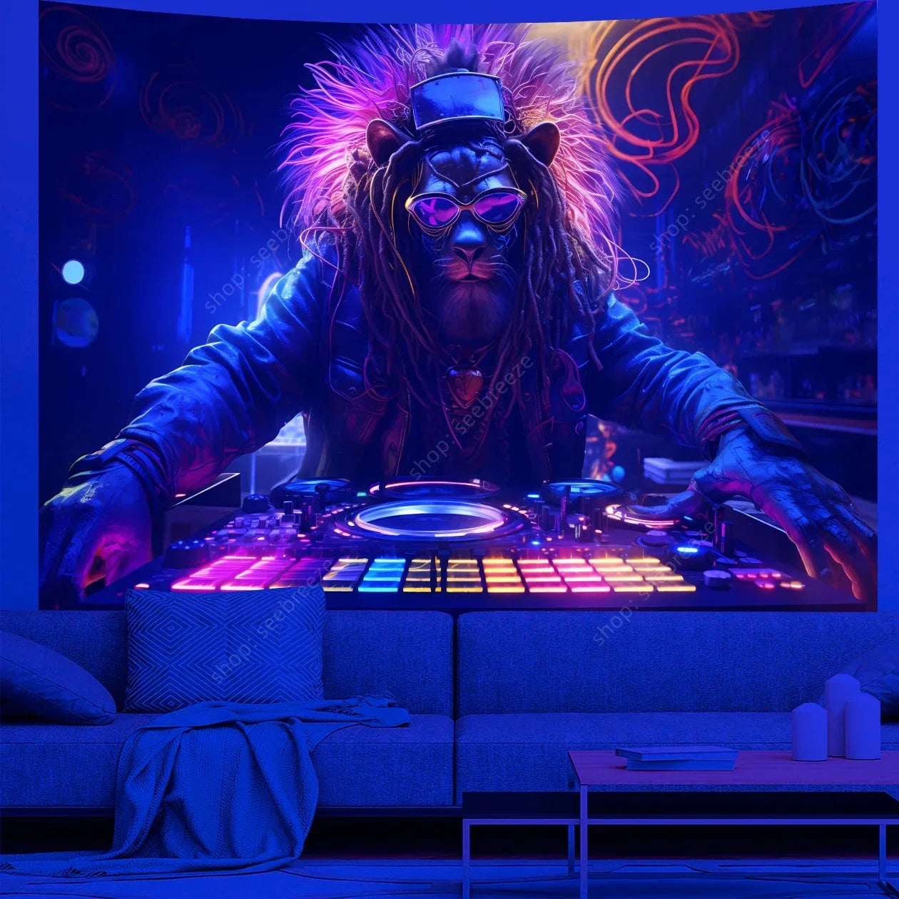 UV Reactive Anime Tapestry for Kawaii Room Decor