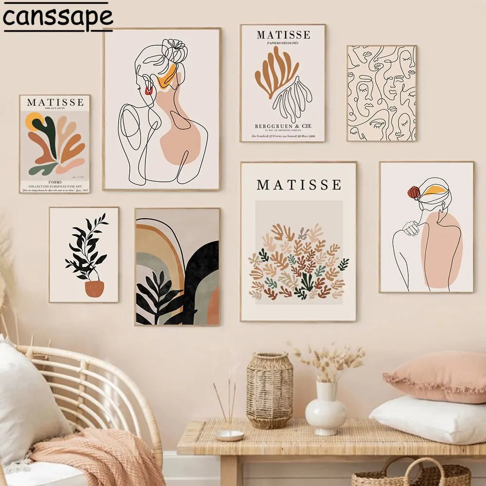 Matisse Boho Line Face Canvas Print Wall Art Decor