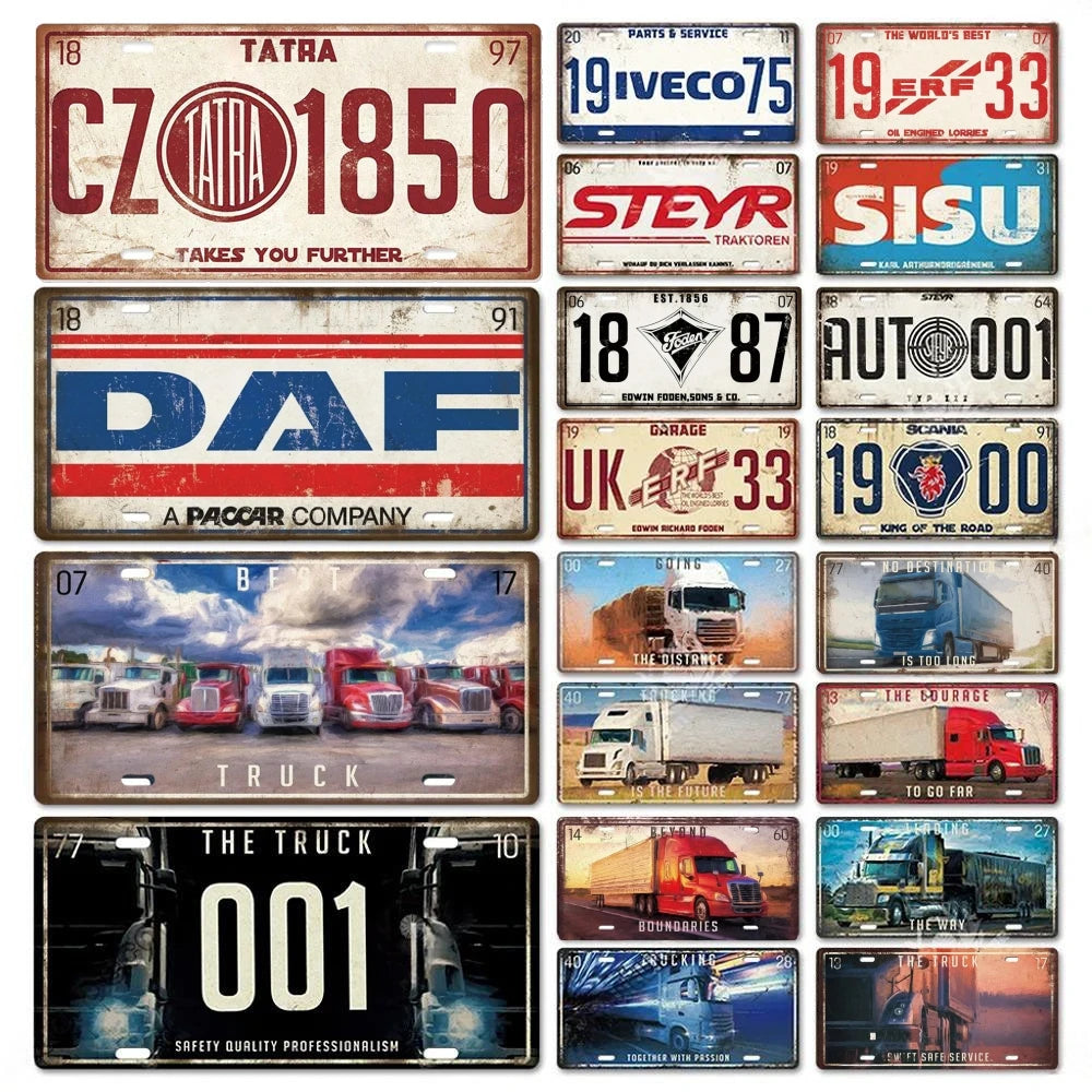 Vintage Truck Metal Sign Decor for Bar