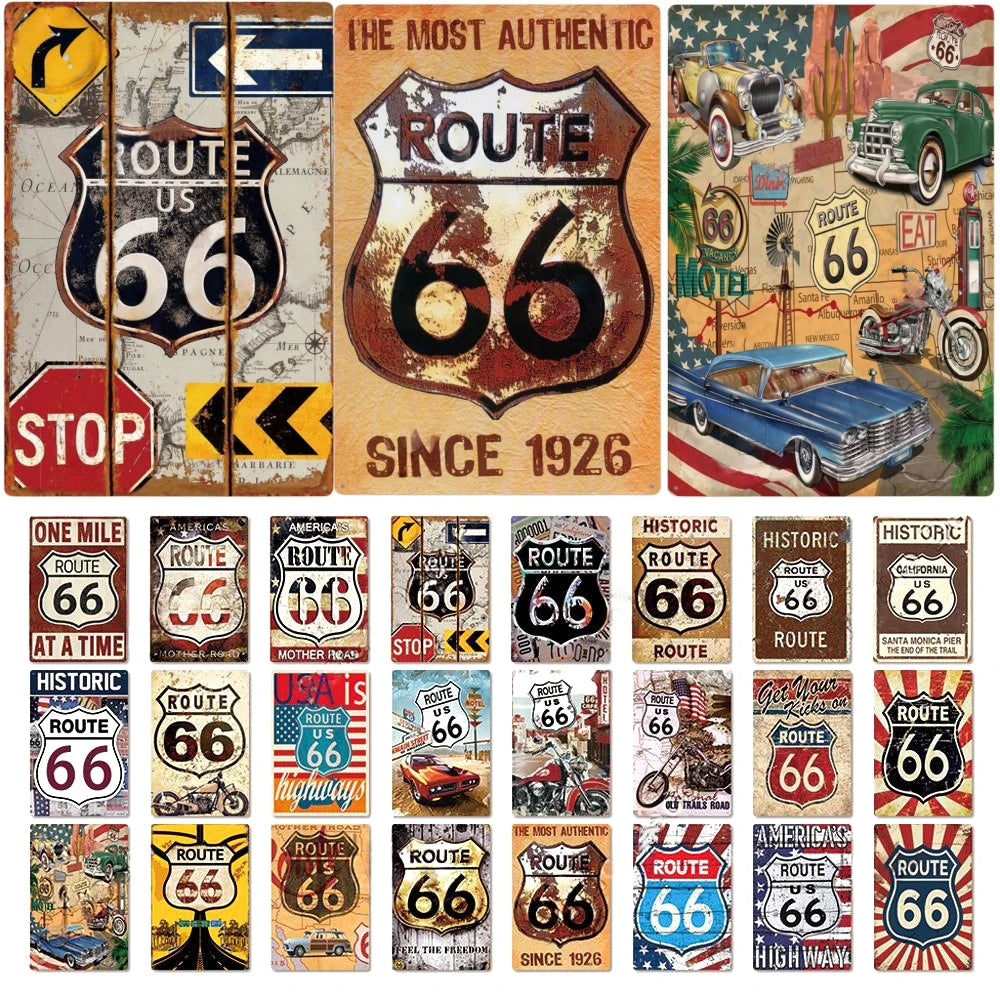 Route 66 Vintage Metal Sign Retro Garage Decor