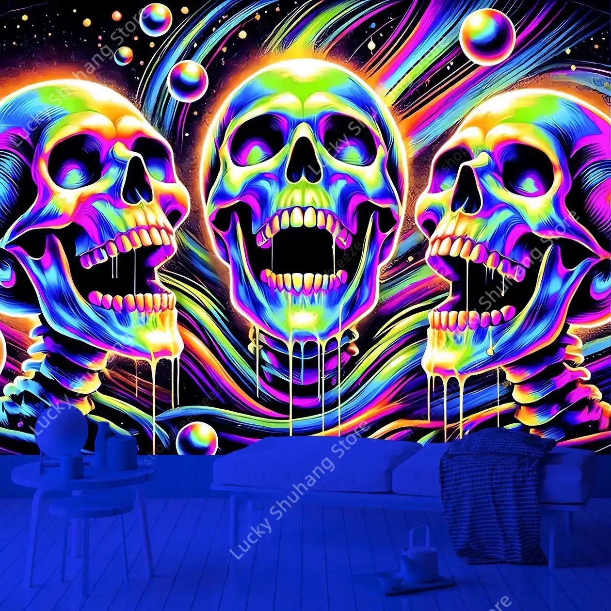Psychedelic Skull UV Tapestry Bohemian Wall Art Decor