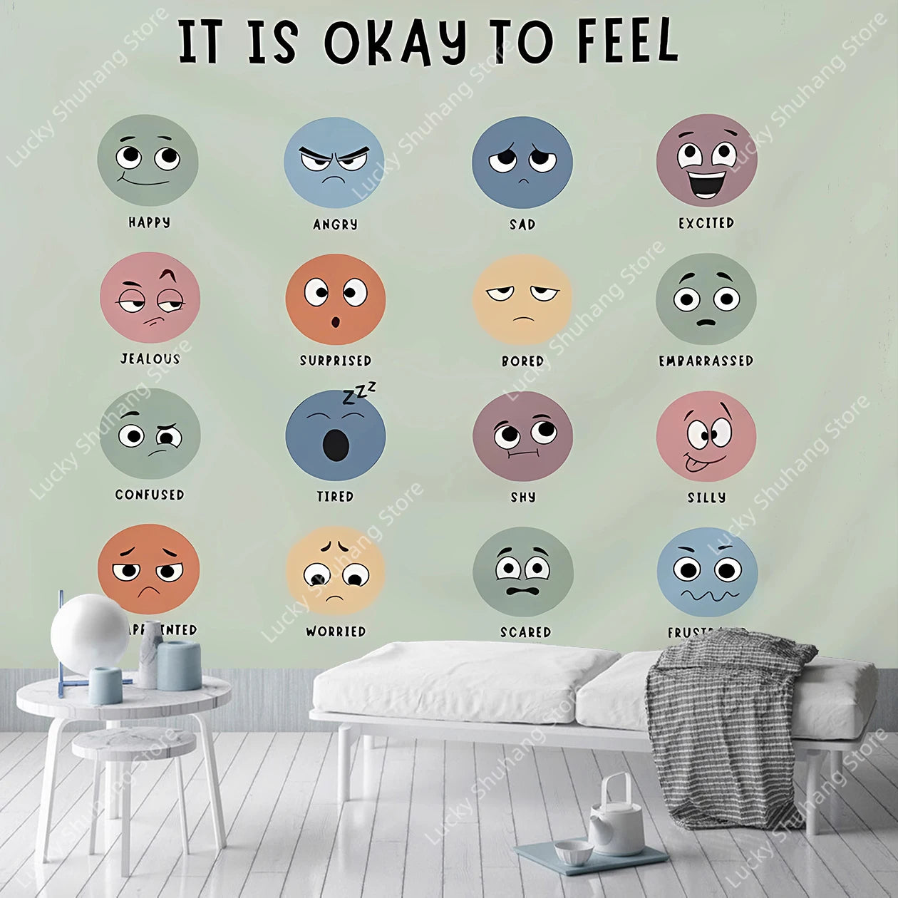 Mental Health Mood Wheel Tapestry for Therapy Decor