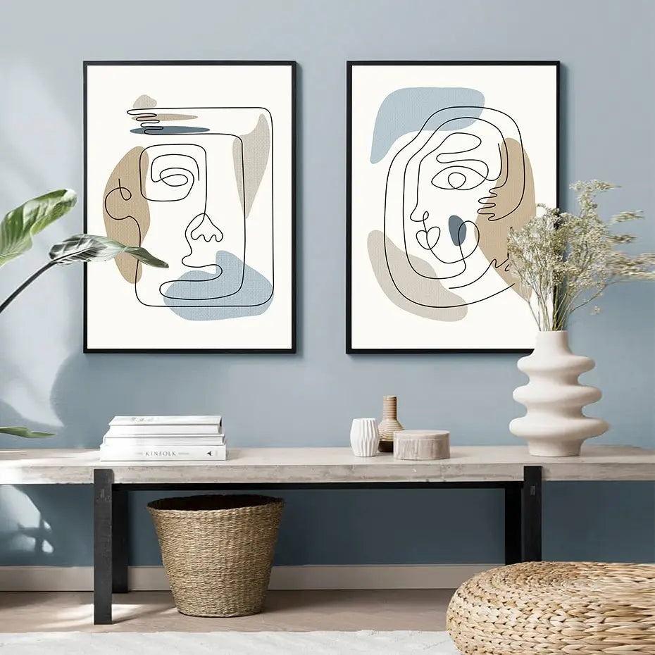 Boho Abstract Faces Canvas Wall Art for Living Room Decor