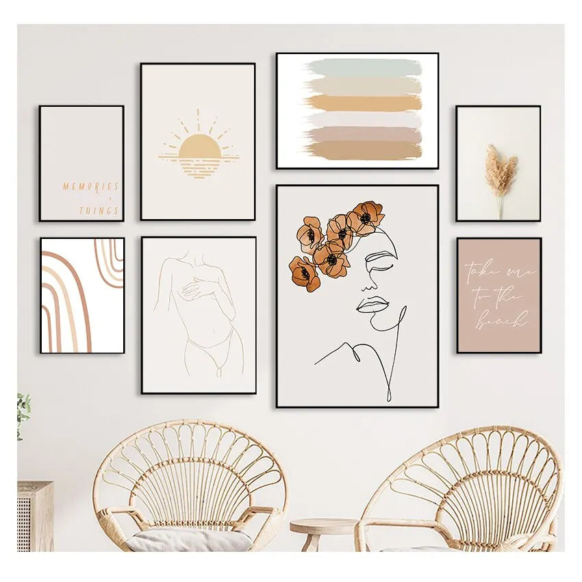 Boho Beach Wall Art: Sexy Woman Line Canvas Print