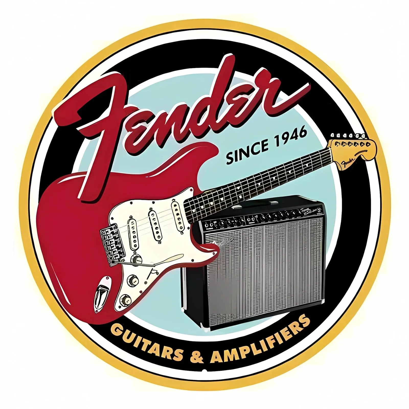 Fender Guitar Amplifier Retro Metal Sign Decor