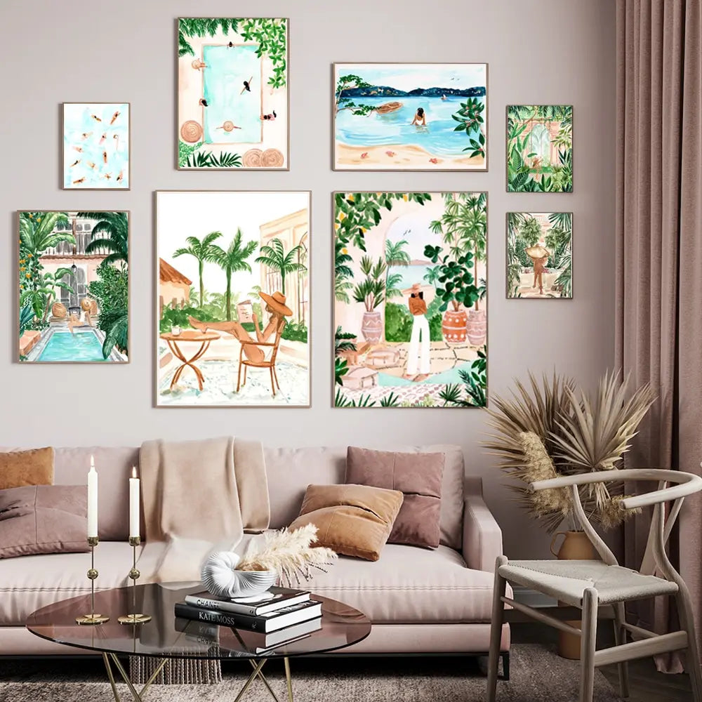 Tropical Boho Swim Art: Jungle Canvas Posters Decor
