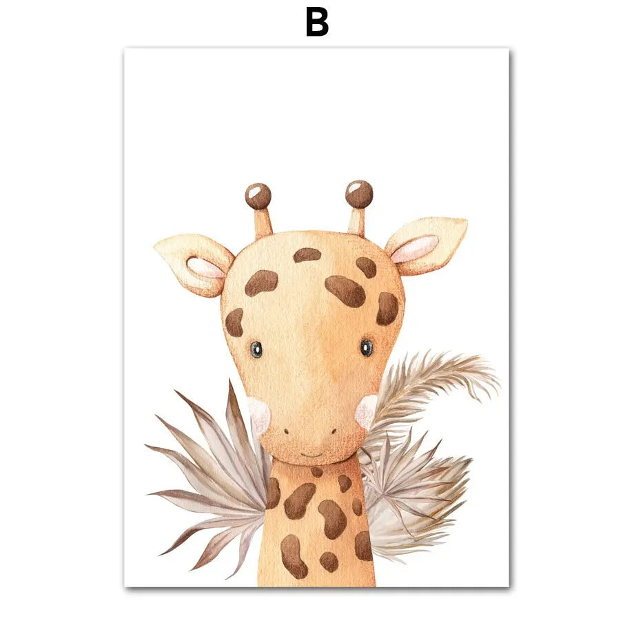 Boho Animal Canvas Prints: Elephant, Giraffe, Koala Decor